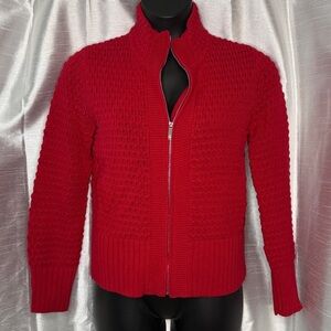 Jones New York Sport Full Zip Sweater Women’s L Acrylic Blend Loose Knit Red